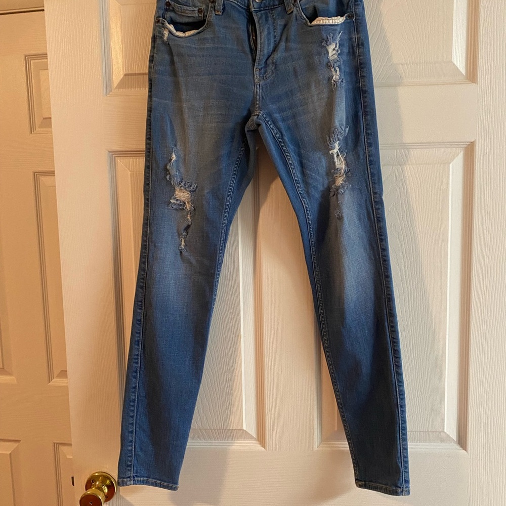 Hollister Blue Skinny Jeans with Trendy Distressing